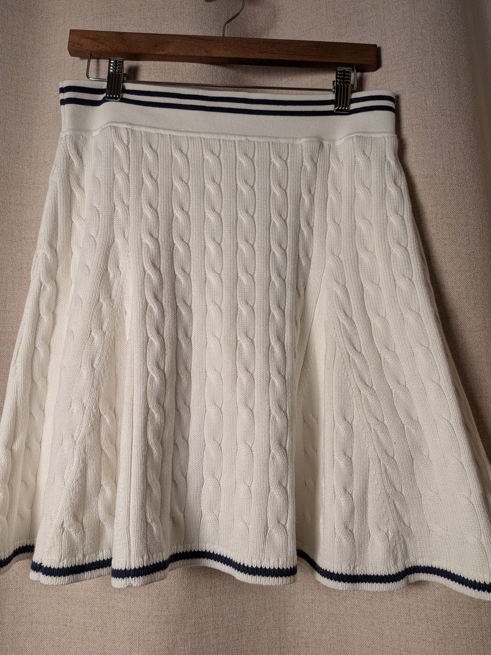 Ralph Lauren Cable Knit Sweater Skirt White Navy Tennis Golf NWT Size L